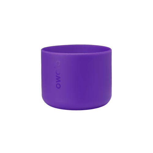 Bottle Boot 32oz in bright purple silicone; medium cylindrical form with Owala wordmark