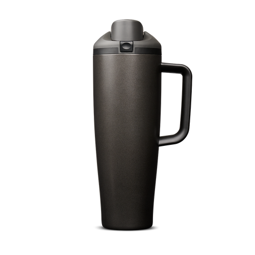 FreeSip Tumbler 40oz Nailed It, deep charcoal/near-black body with matching dark lid and handle