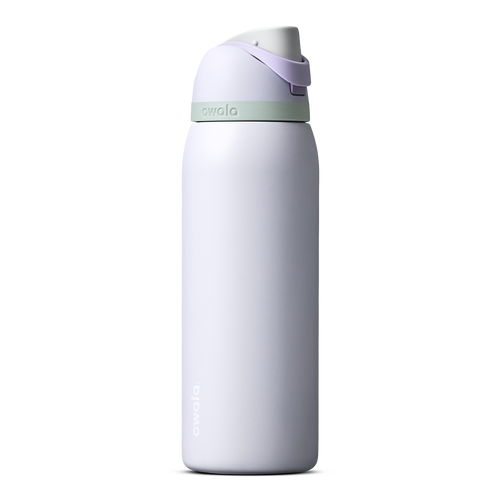 FreeSip 40oz in Open Air, pale periwinkle lavender insulated bottle with lavender flip cap and mint green carry loop