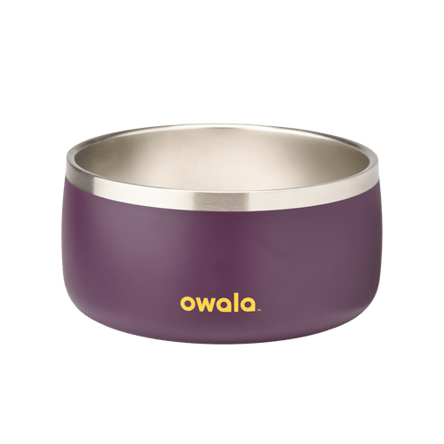 Pet Bowl 6-cup in Grapeful Fur You; matte deep purple cup exterior with stainless steel interior rim and yellow Owala logo on front