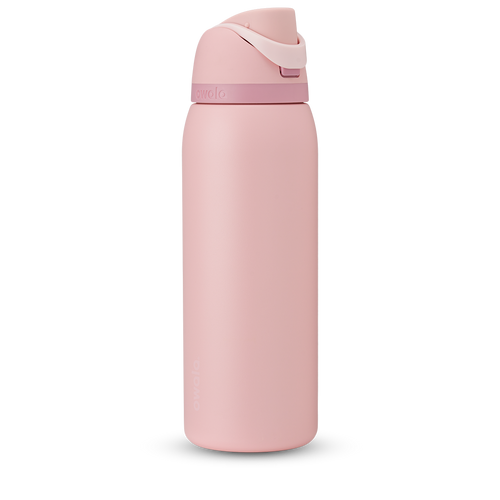 FreeSip 40oz in Rose Quartz, soft pink body with matching pink flip cap, light pink carry loop, and dusty mauve accent band