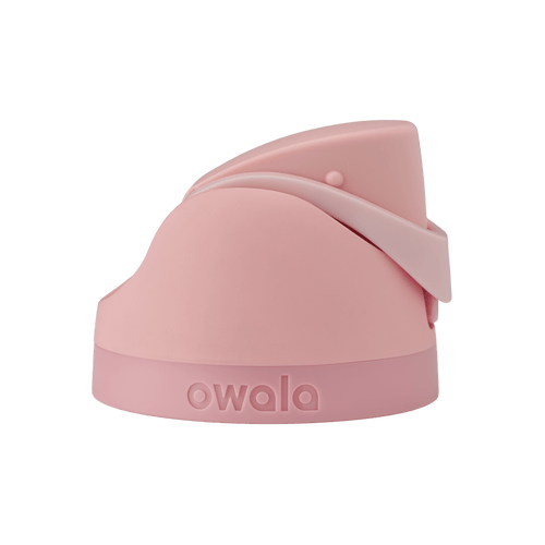 Owala FreeSip replacement lid in Rose Quartz, dusty pink body with matching pink flip cap and pale pink carry loop and base accent band