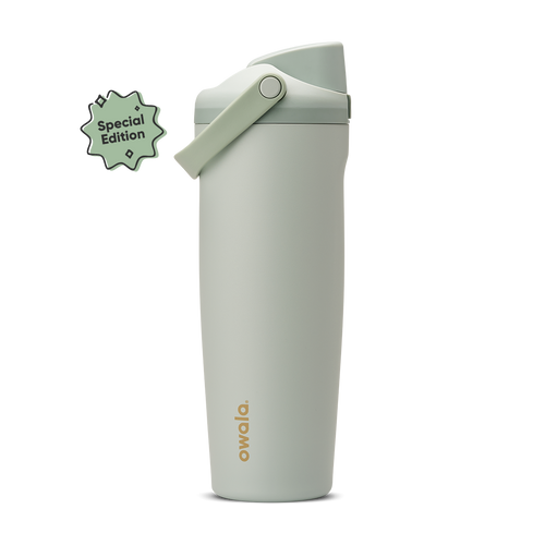 FreeSip Sway 30oz Summer Paradise; soft sage green body with matching sage flip cap and carry loop