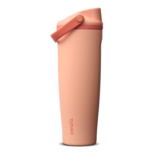 FreeSip Sway 40oz in Peach of Mind, soft peachy-salmon insulated water bottle with coral flip cap and carry loop
