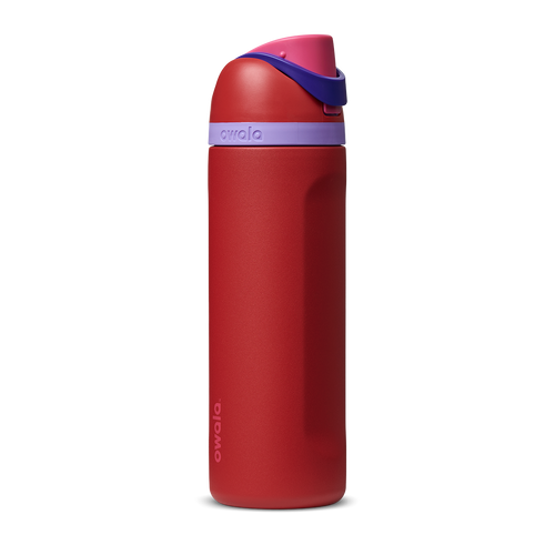 FreeSip 24oz in Raspberry, deep red raspberry body with dark lid and purple carry loop
