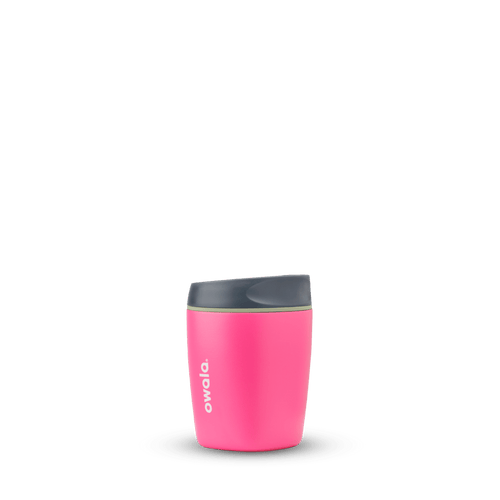 SmoothSip 10oz in Watermelon Breeze, neon pink tumbler body with charcoal gray flip-style lid