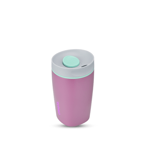 SmoothSip Slider 12oz in Plum Perfect, mauve purple body with light gray lid, mint green slider button, mint green accent ring, and magenta Owala logo